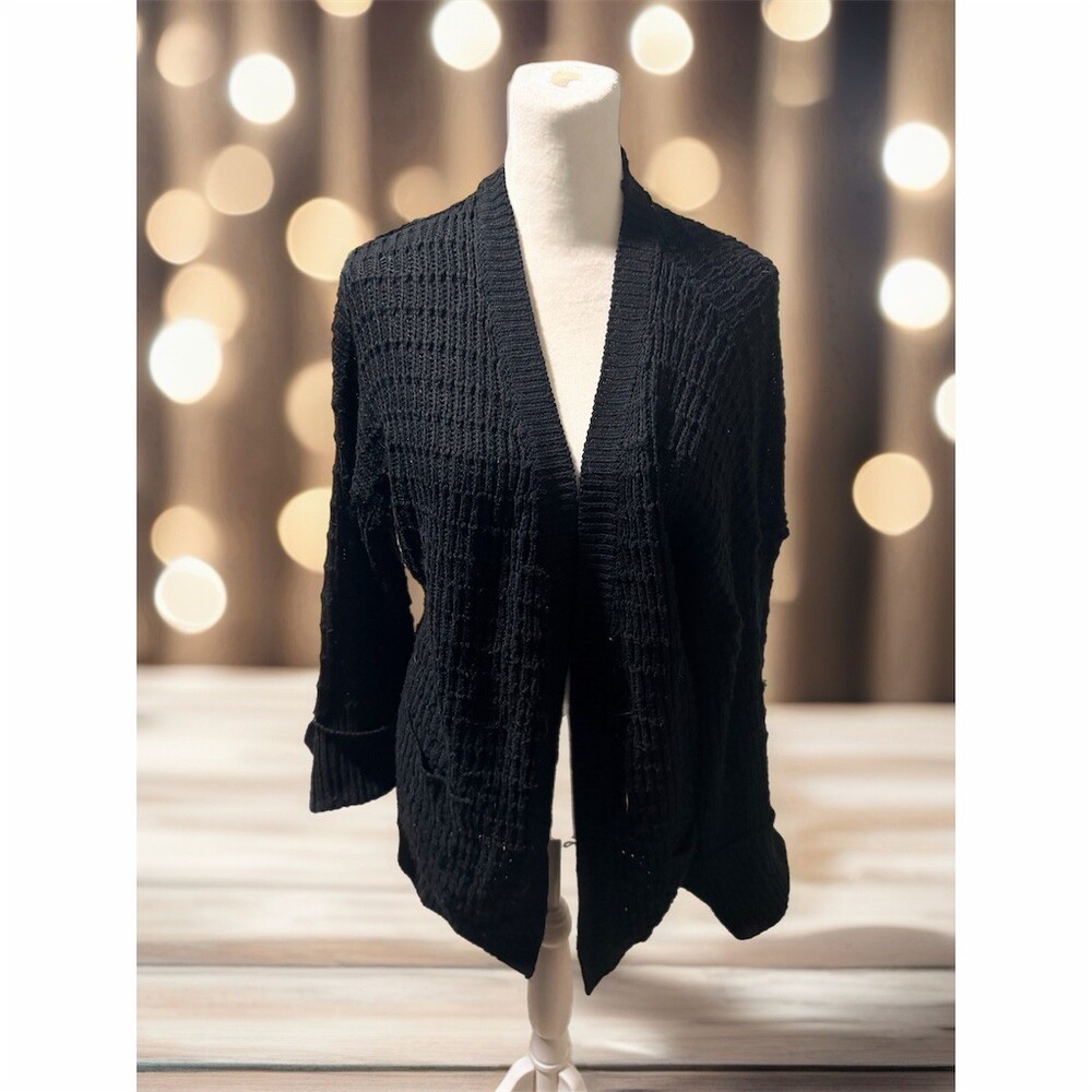 Love Change Italy Cardigan Sweater Womens Size L Black Open Front